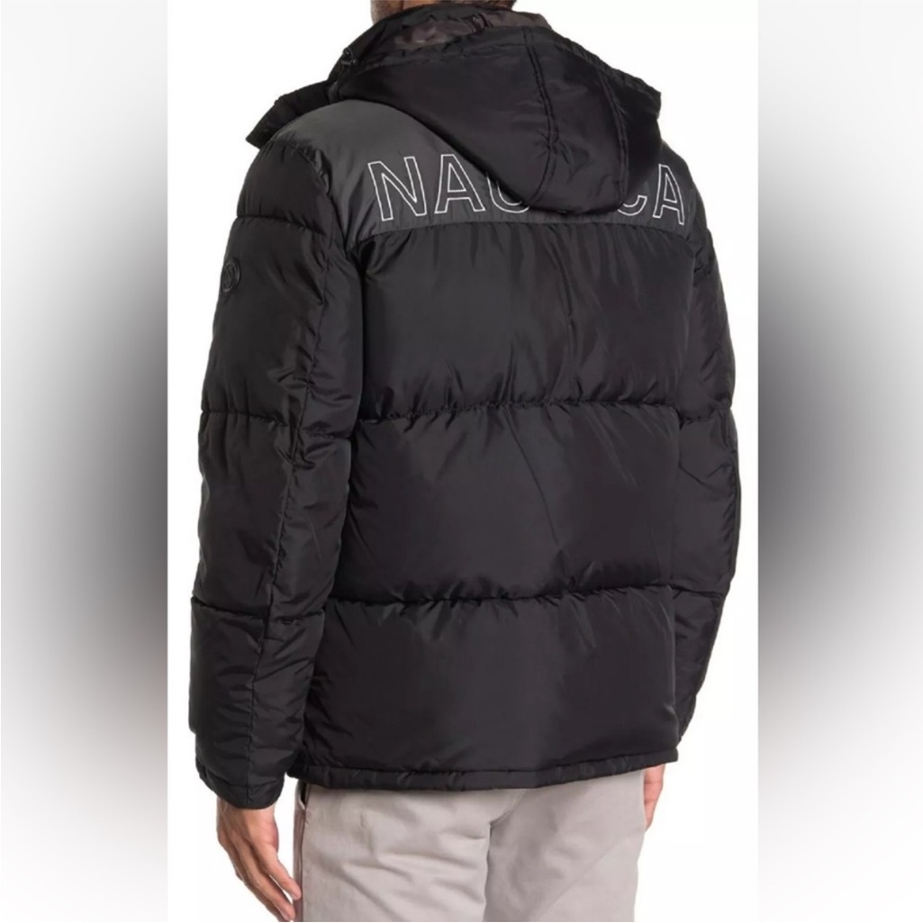 Nautica Water-Resistant Color Block Logo Hooded Puffer Jacket Xxl Nwt Black Gray